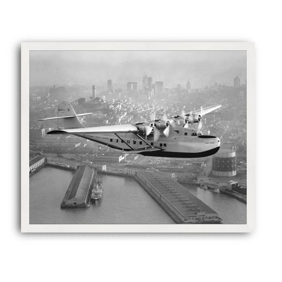 Aerial view of Pan American Airways "China Clipper" over San Francisco, 1936
