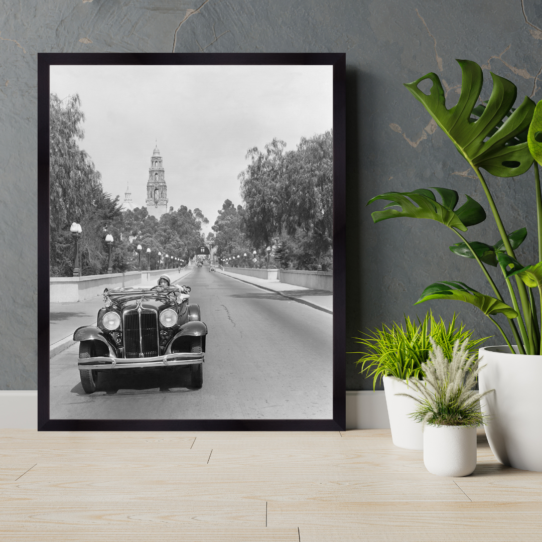 Young woman Driving on Cabrillo Bridge, 1931.