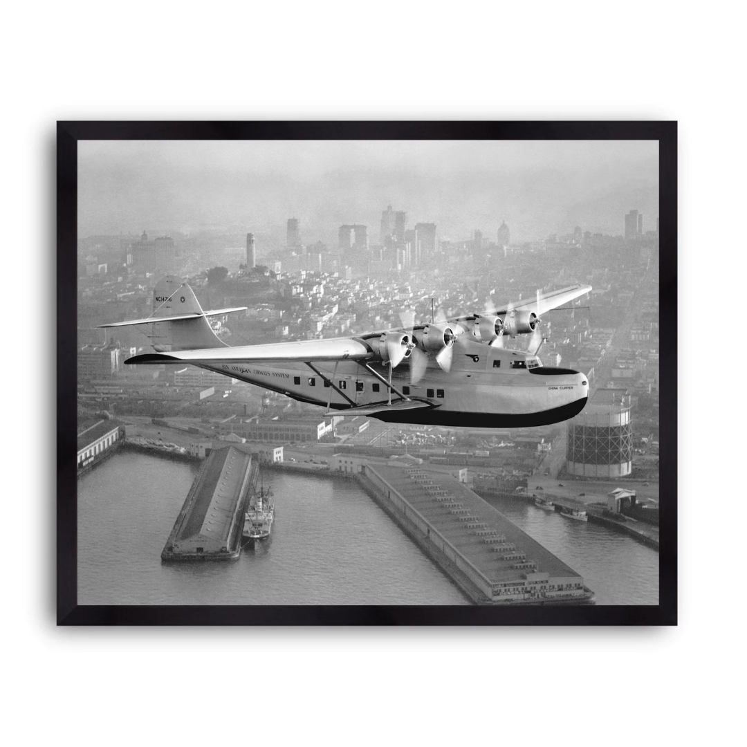Aerial view of Pan American Airways "China Clipper" over San Francisco, 1936