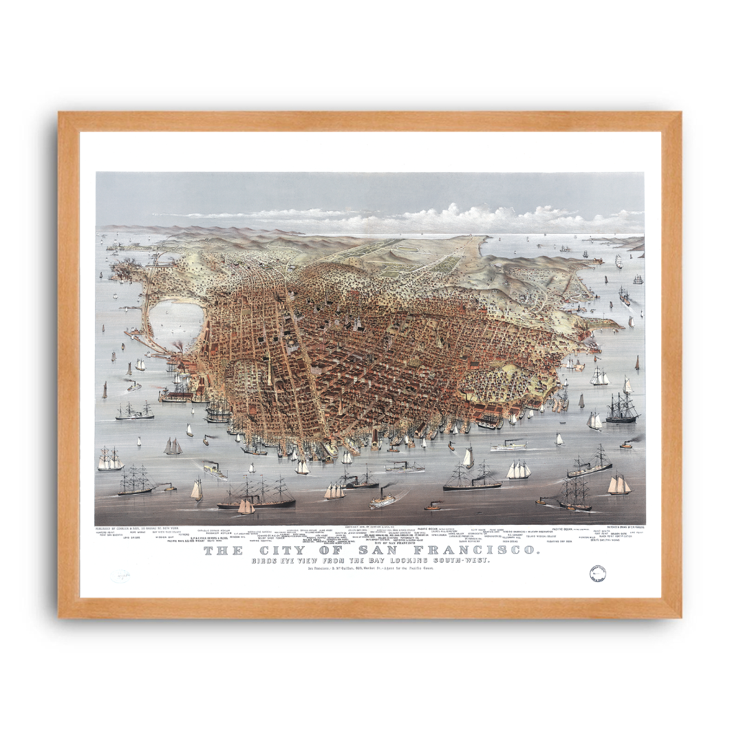 Map of San Francisco, 1878. Bird's Eye View from the Bay Looking South-West