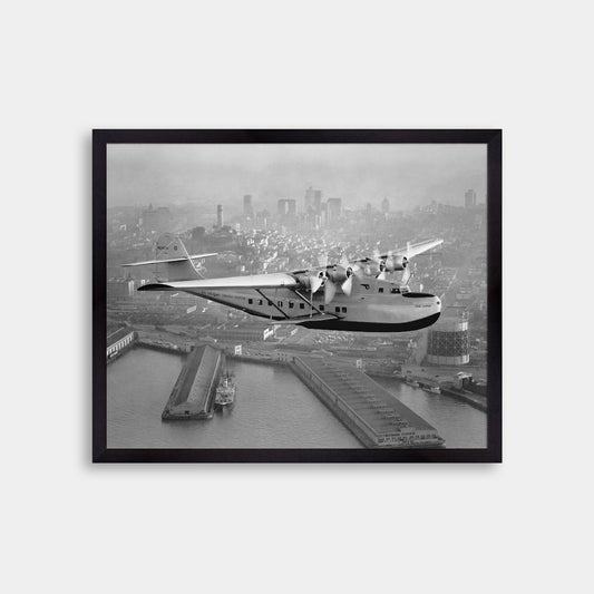 Aerial view of Pan American Airways "China Clipper" over San Francisco, 1936