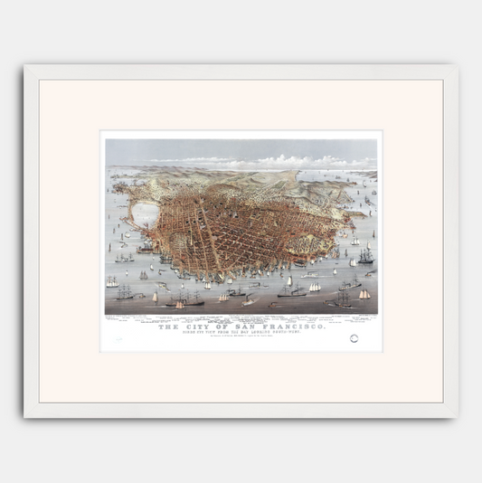 Map of San Francisco, 1878. Bird's Eye View from the Bay Looking South-West