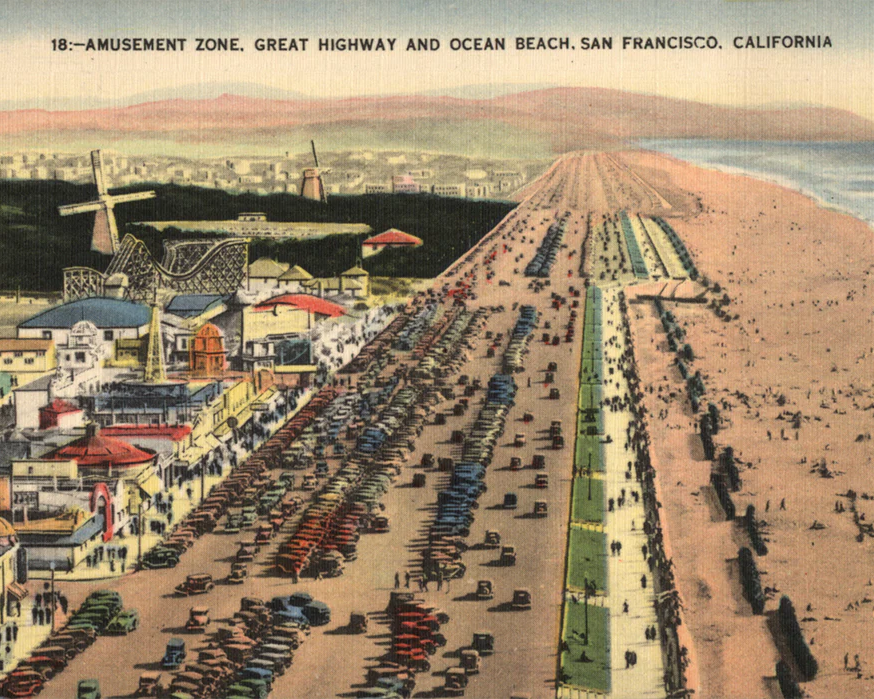 Ocean Beach, Great Highway, and Playland at the Beach, circa 1930s.