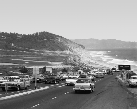 Highway 101 Traffic Near Torrey Pines State Beach, 1961