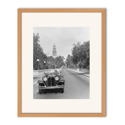 Young woman Driving on Cabrillo Bridge, 1931.