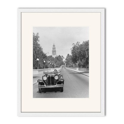 Young woman Driving on Cabrillo Bridge, 1931.
