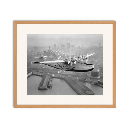Aerial view of Pan American Airways "China Clipper" over San Francisco, 1936