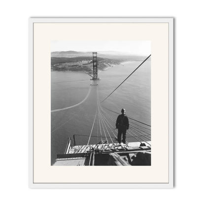 Man Standing on Cables of Golden Gate Bridge During Construction, 1935.