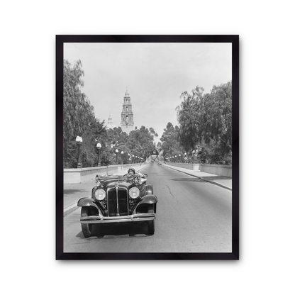 Young woman Driving on Cabrillo Bridge, 1931.