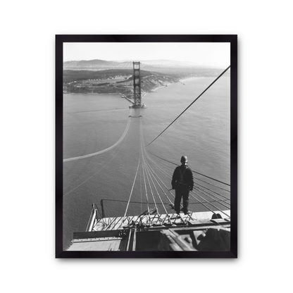 Man Standing on Cables of Golden Gate Bridge During Construction, 1935.