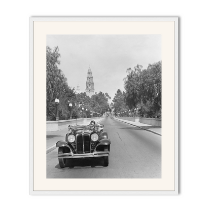 Young woman Driving on Cabrillo Bridge, 1931.