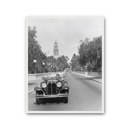 Young woman Driving on Cabrillo Bridge, 1931.