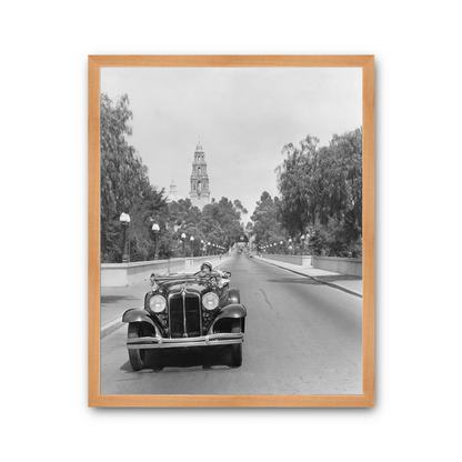 Young woman Driving on Cabrillo Bridge, 1931.
