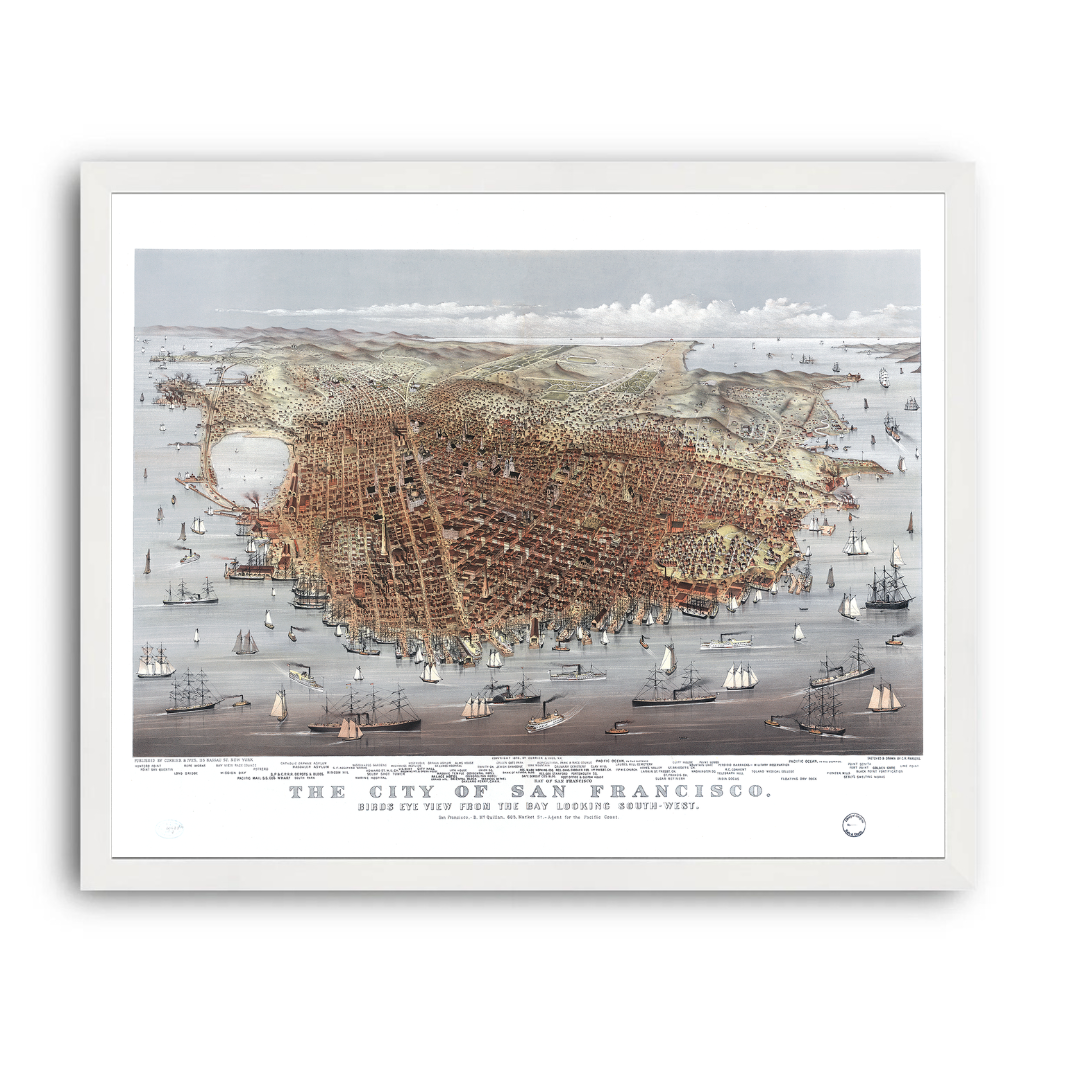 Map of San Francisco, 1878. Bird's Eye View from the Bay Looking South-West