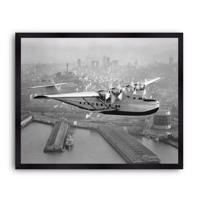 Aerial view of Pan American Airways "China Clipper" over San Francisco, 1936