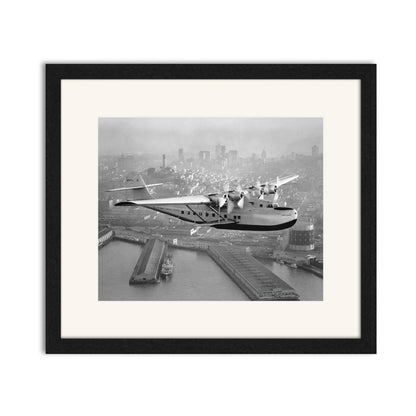 Aerial view of Pan American Airways "China Clipper" over San Francisco, 1936