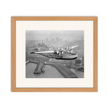 Aerial view of Pan American Airways "China Clipper" over San Francisco, 1936