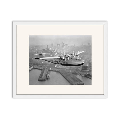 Aerial view of Pan American Airways "China Clipper" over San Francisco, 1936