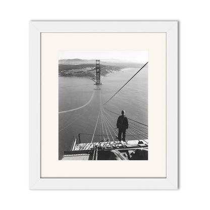Man Standing on Cables of Golden Gate Bridge During Construction, 1935.