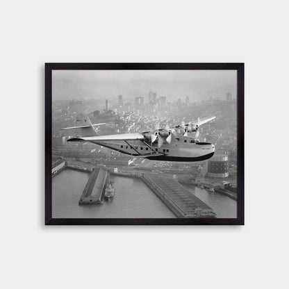 Aerial view of Pan American Airways "China Clipper" over San Francisco, 1936