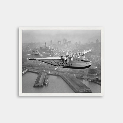 Aerial view of Pan American Airways "China Clipper" over San Francisco, 1936
