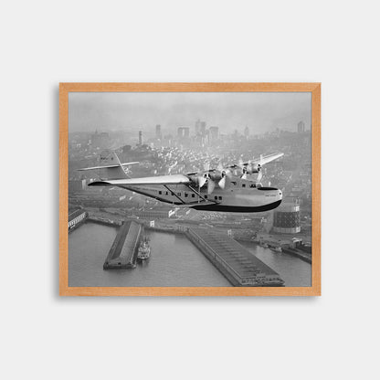 Aerial view of Pan American Airways "China Clipper" over San Francisco, 1936