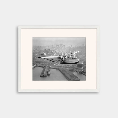 Aerial view of Pan American Airways "China Clipper" over San Francisco, 1936