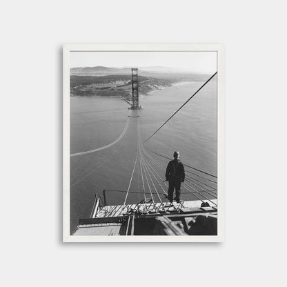 Man Standing on Cables of Golden Gate Bridge During Construction, 1935.