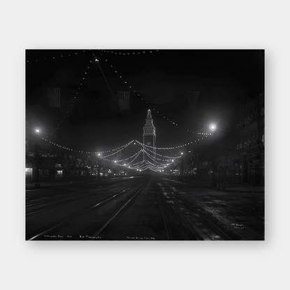 Market Street and Ferry Building lit up at night Admission Day, 1910