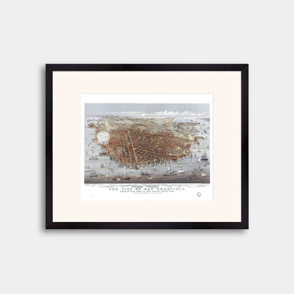 Map of San Francisco, 1878. Bird's Eye View from the Bay Looking South-West