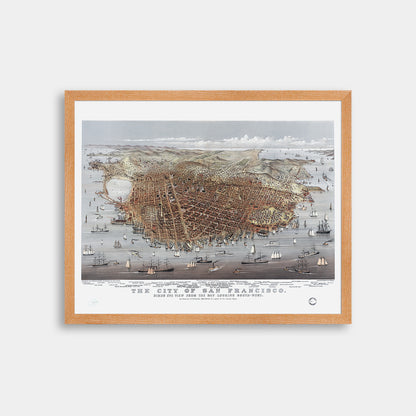 Map of San Francisco, 1878. Bird's Eye View from the Bay Looking South-West