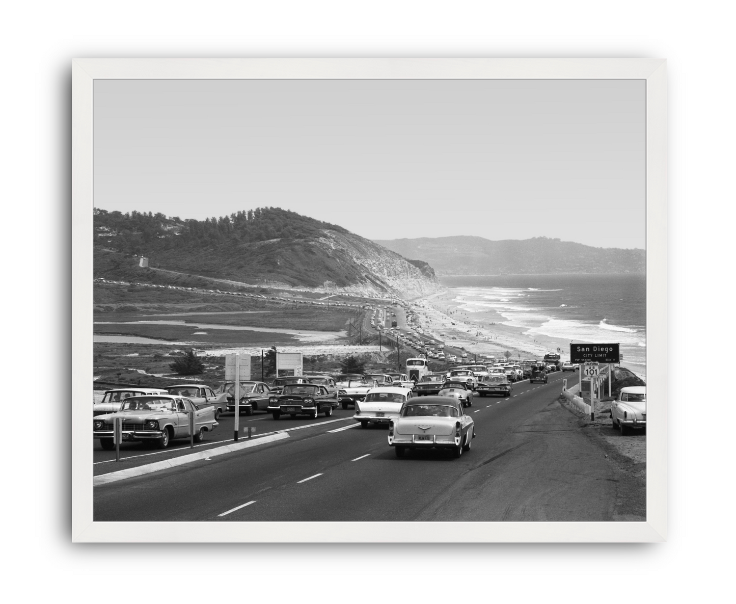 Highway 101 Traffic Near Torrey Pines State Beach, 1961