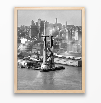 View of the Bay Bridge under construction and San Francisco skyline, 1934