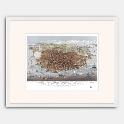 Map of San Francisco, 1878. Bird's Eye View from the Bay Looking South-West