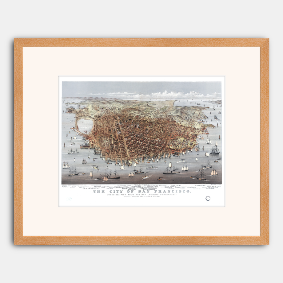 Map of San Francisco, 1878. Bird's Eye View from the Bay Looking South-West