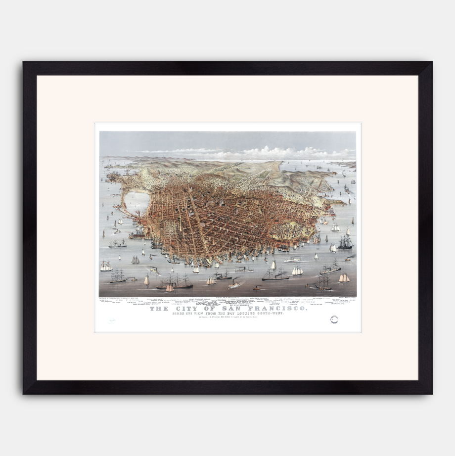 Map of San Francisco, 1878. Bird's Eye View from the Bay Looking South-West