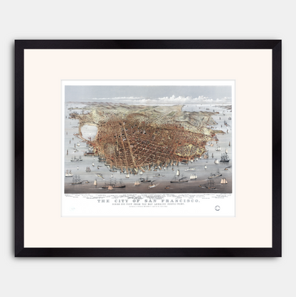 Map of San Francisco, 1878. Bird's Eye View from the Bay Looking South-West