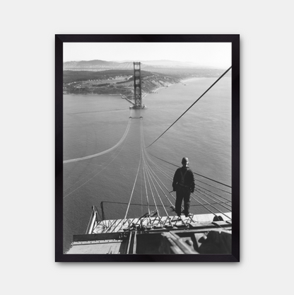 Man Standing on Cables of Golden Gate Bridge During Construction, 1935.