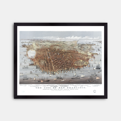 Map of San Francisco, 1878. Bird's Eye View from the Bay Looking South-West