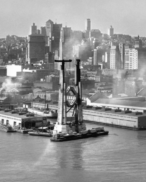 View of the Bay Bridge under construction and San Francisco skyline, 1934