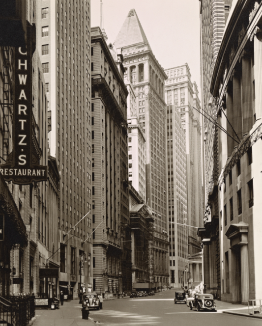 Broad Street looking toward Wall Street, Manhattan, 1936