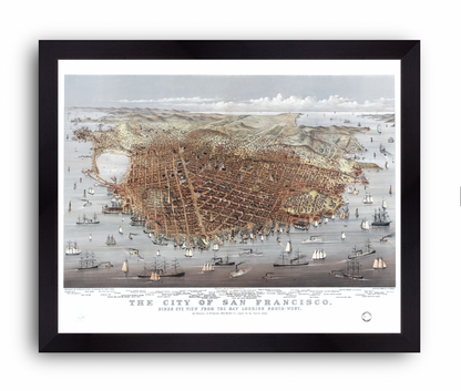 Map of San Francisco, 1878. Bird's Eye View from the Bay Looking South-West