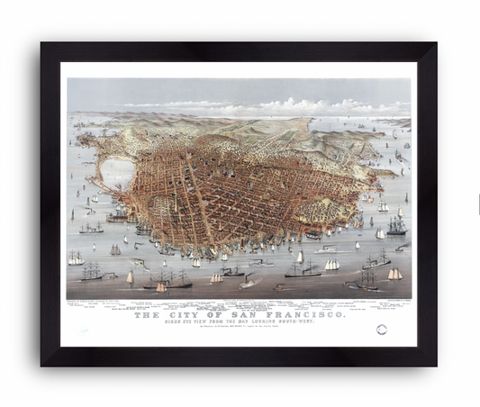 Map of San Francisco, 1878. Bird's Eye View from the Bay Looking South-West
